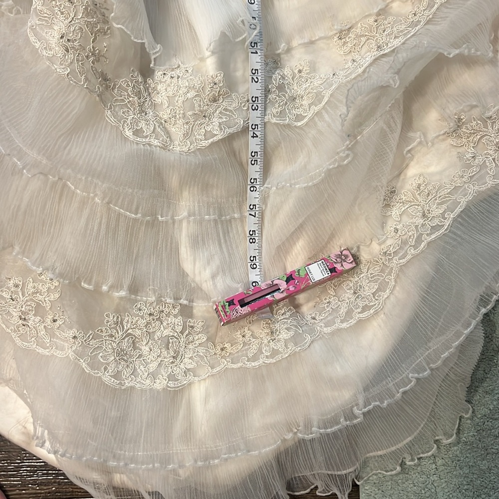 David's Bridal White Strapless Tiered Lace Wedding Gown - Picture 6 of 6